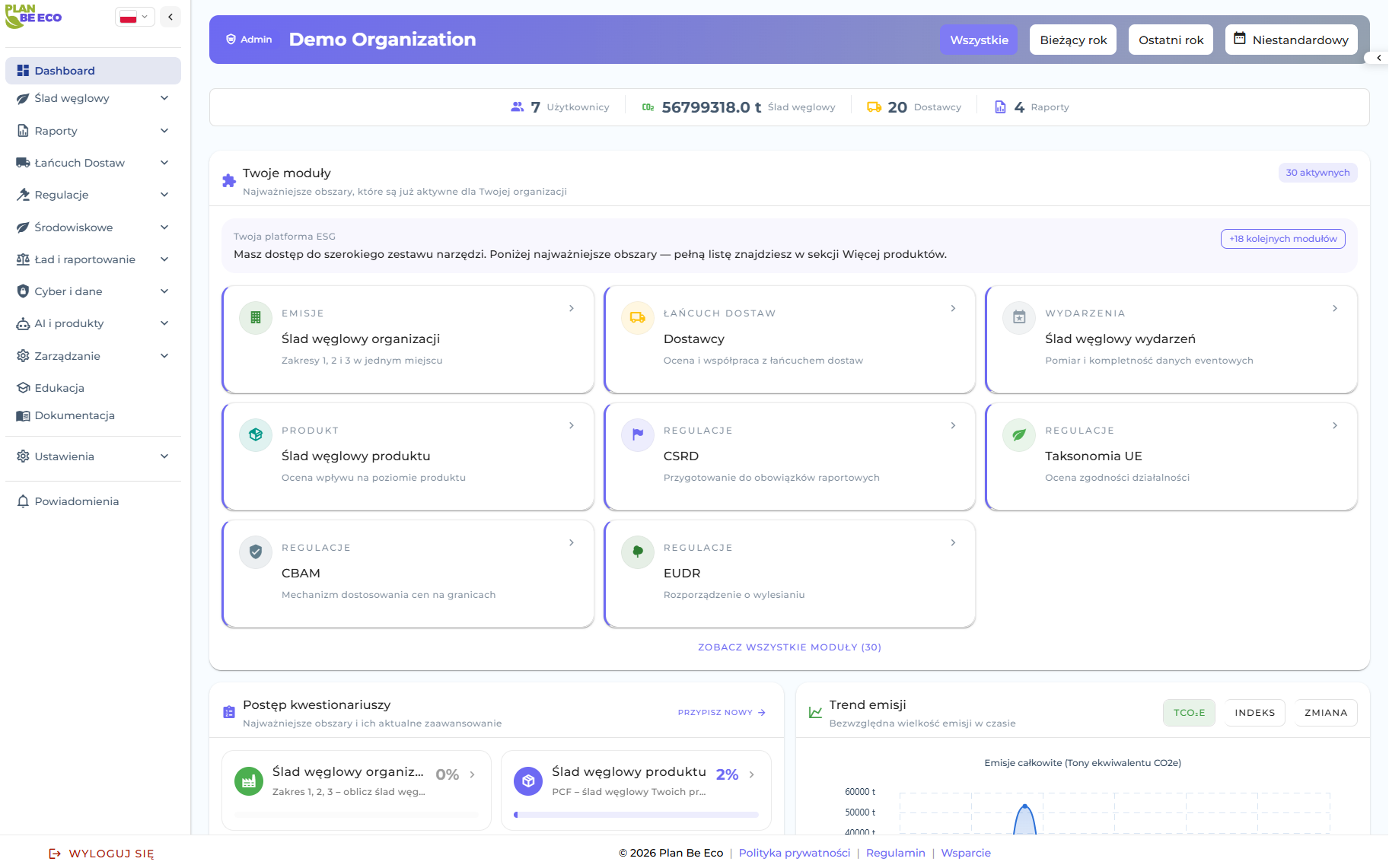 Plan Be Eco - kalkulator śladu węglowego i panel ESG