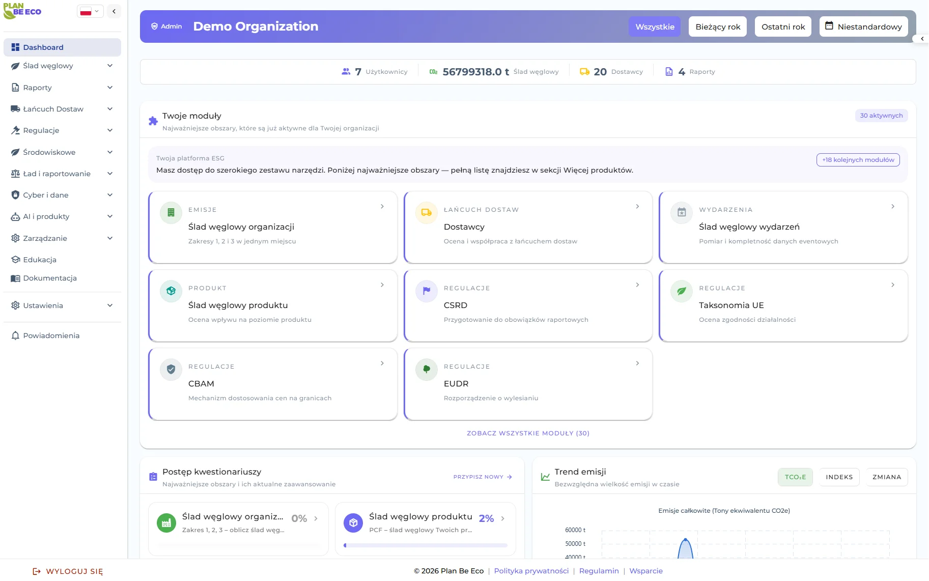 Plan Be Eco - kalkulator śladu węglowego i panel ESG