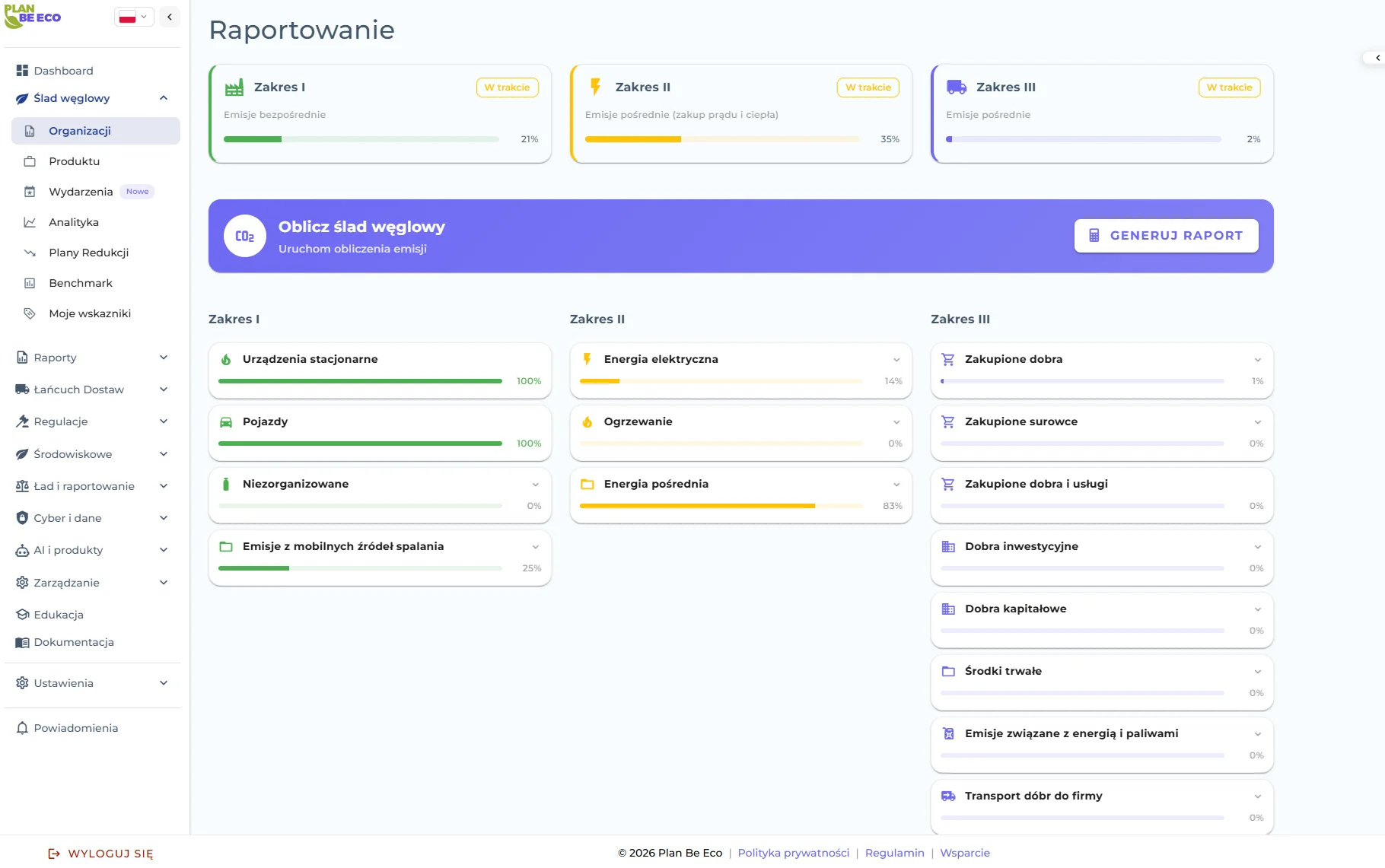 Ślad węglowy organizacji - Plan Be Eco