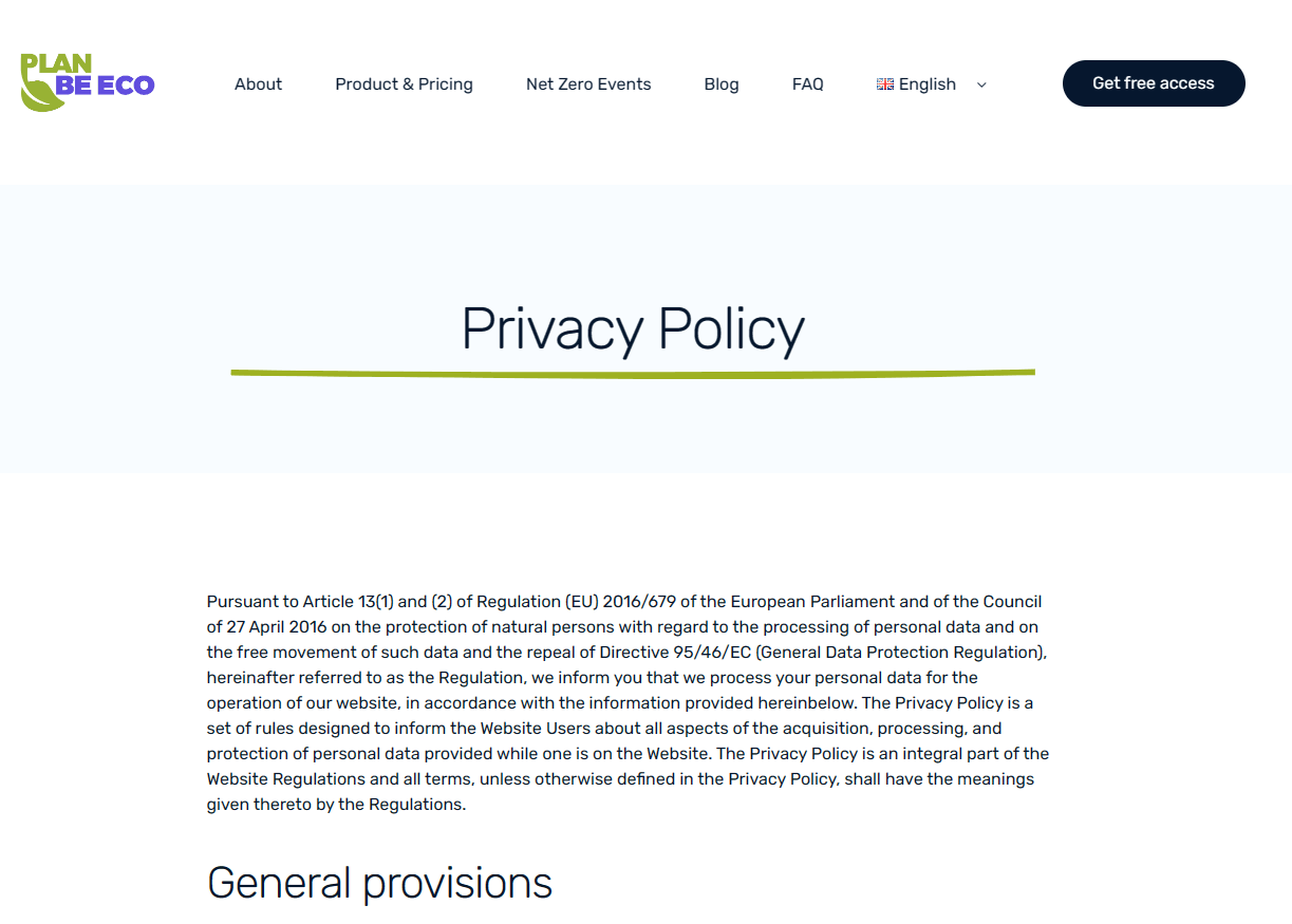 Privacy Policy - Plan Be Eco